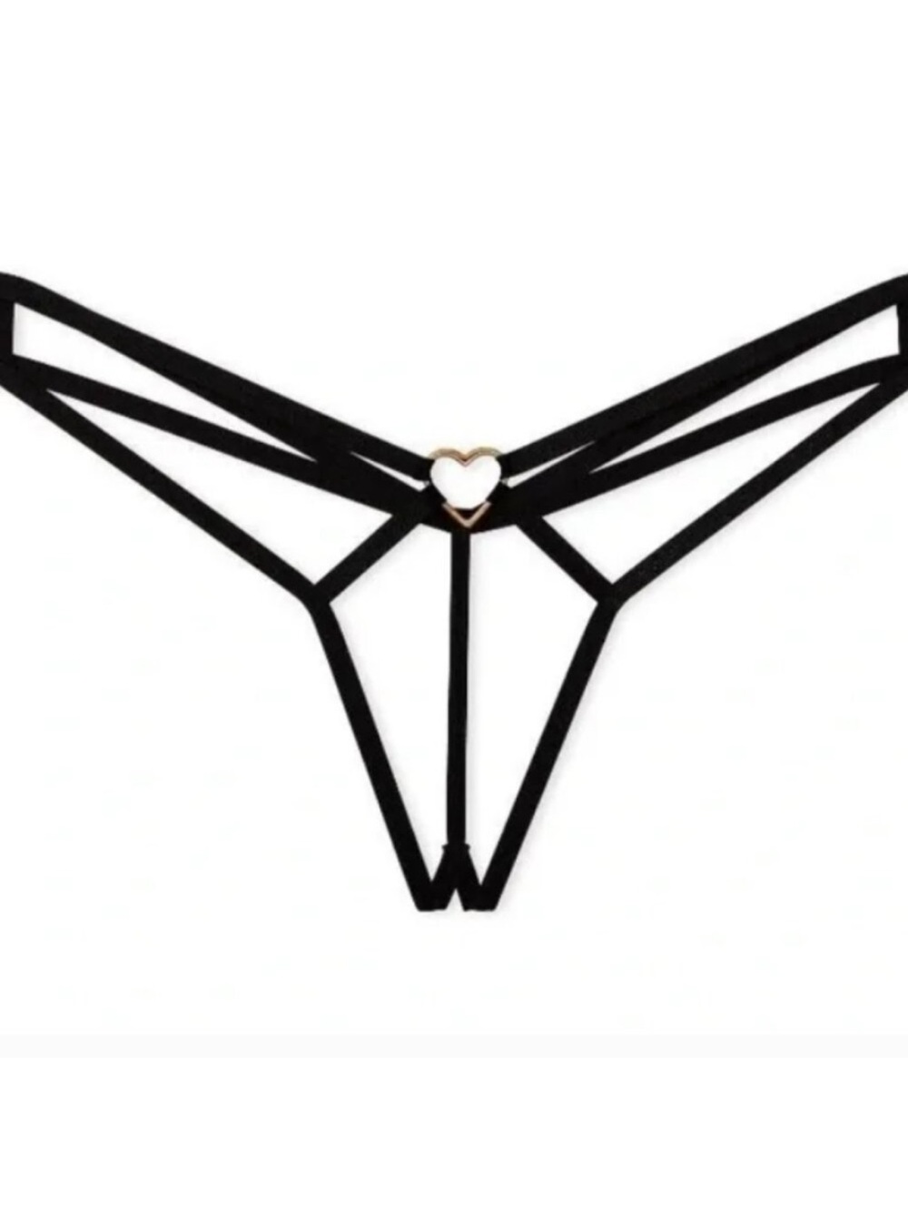 Victoria’s Secret Heartware Strappy Thong Panty crotchless Black Gold Heart NWT - Picture 2 of 7